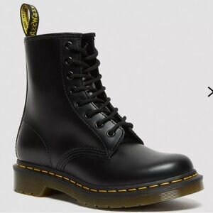 Dr. Martens Black Leather Boots with Yellow Stitching -AirWair